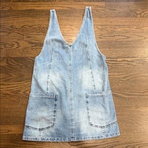 Denim Mini Dress Sleeveless Pocket Front Casual